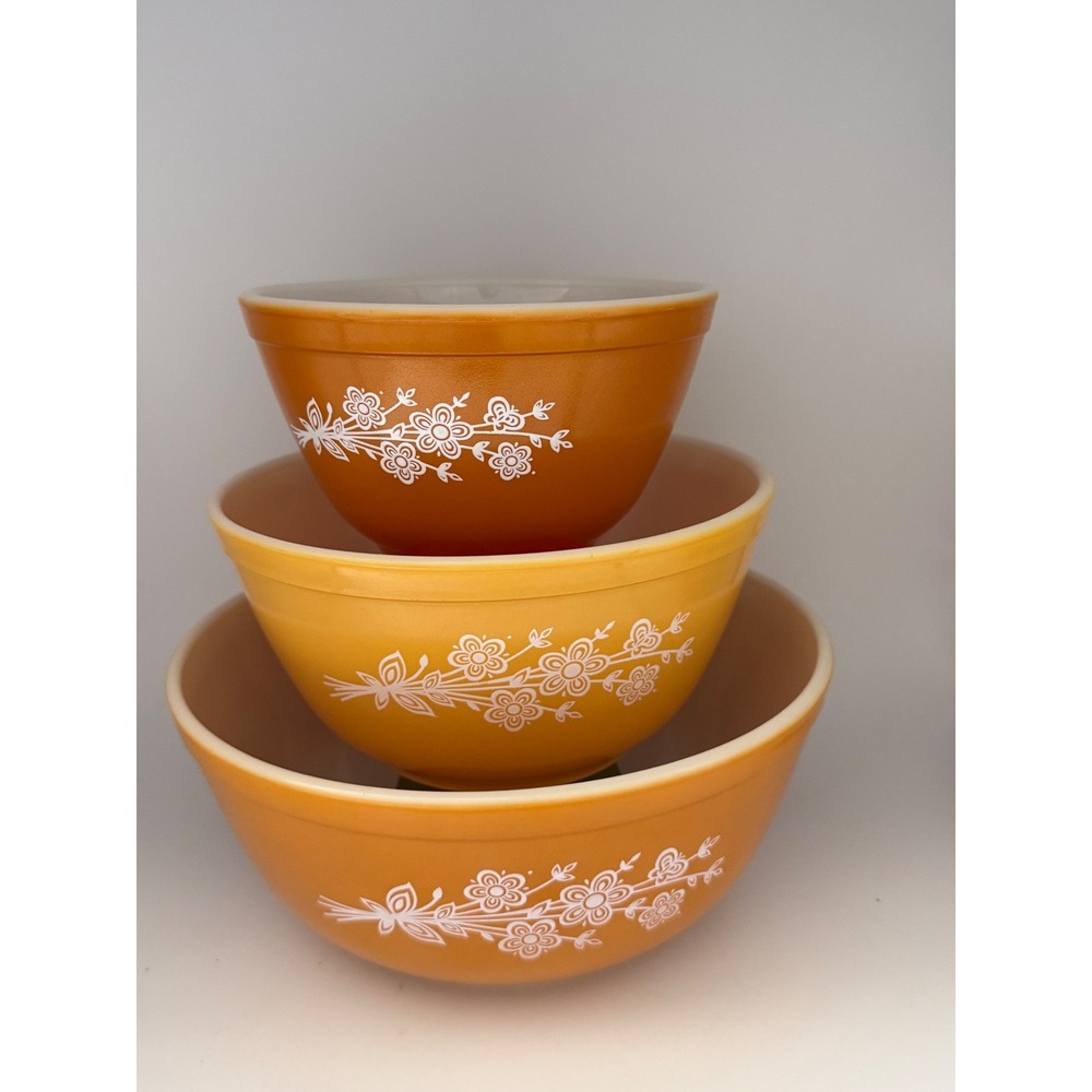 Pyrex Butterfly Gold Nesting‎ Mixing Bowl Set 3pc 401 402 403 Vintage 1970s USA